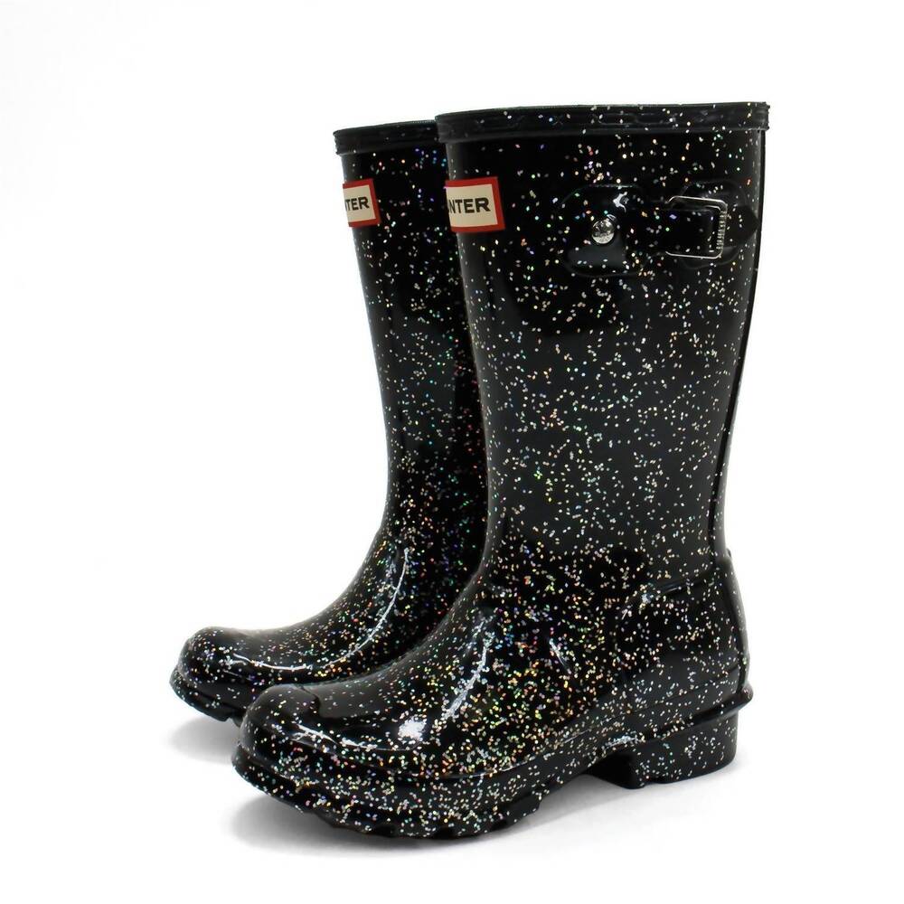 NEW HUNTER boys giant glitter rain boots in black
